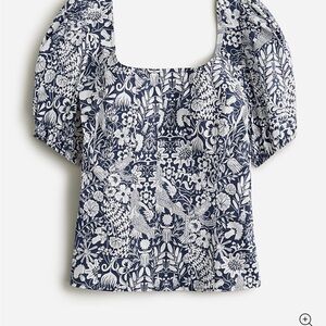 J. Crew Navy and White Floral square neck Blouse